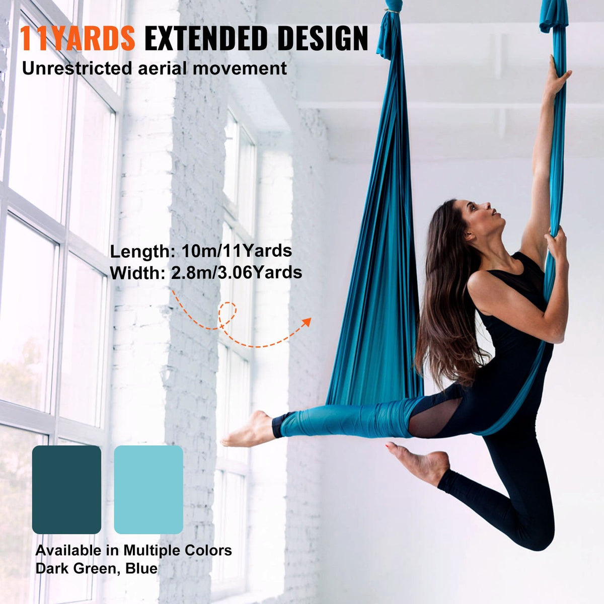 Aerial Silk & Yoga Swing, 10 m Length, Aerial Yoga Hammock Kit with 100gsm