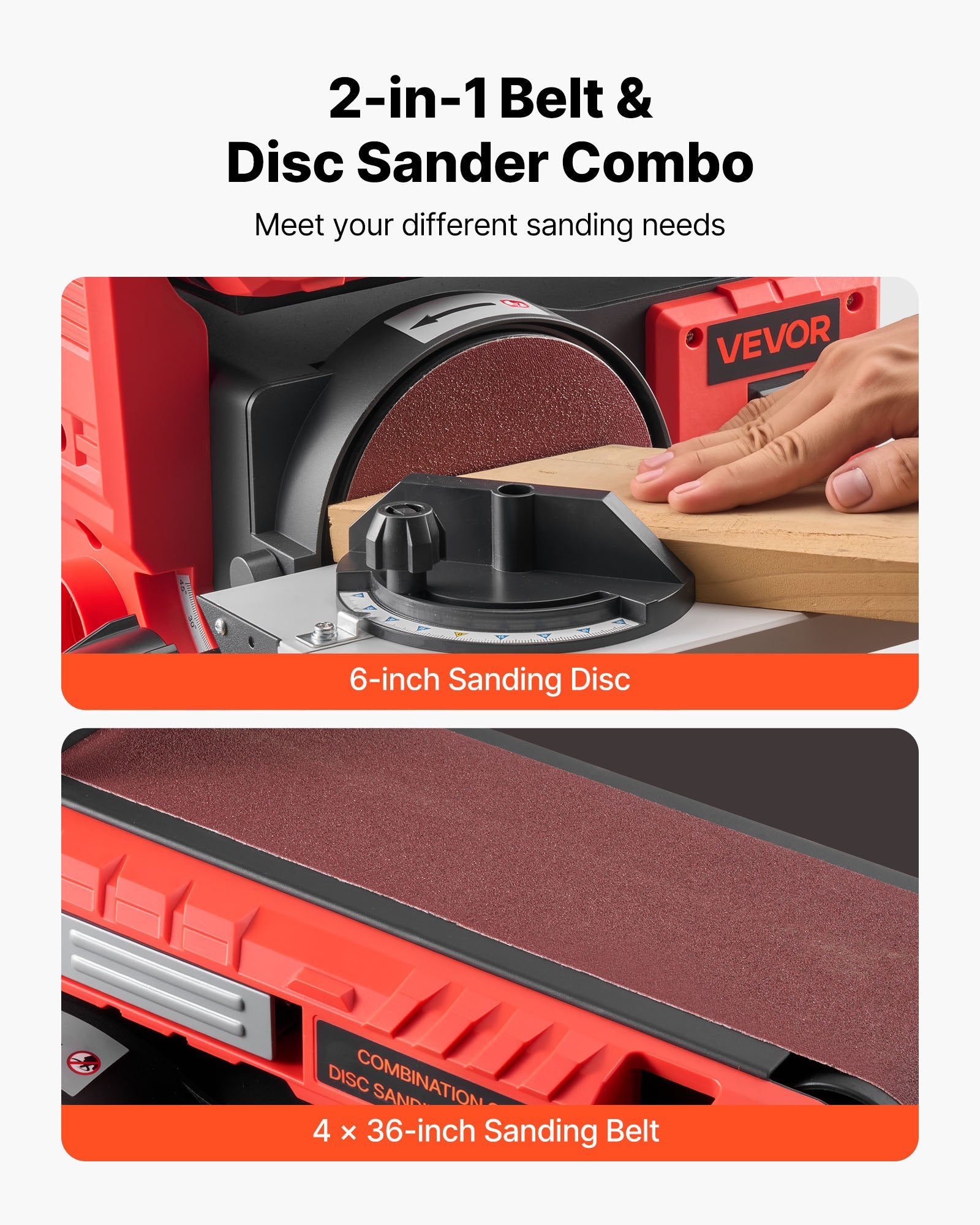152.4mm Disc Sander & 101.6mm x 914.4mm Belt Sander, 400W Professional Belt Disc Sanders Combo with 0 - 45° Adjustable Worktable, Dust Collection Port for Woodworking & DIY Crafting