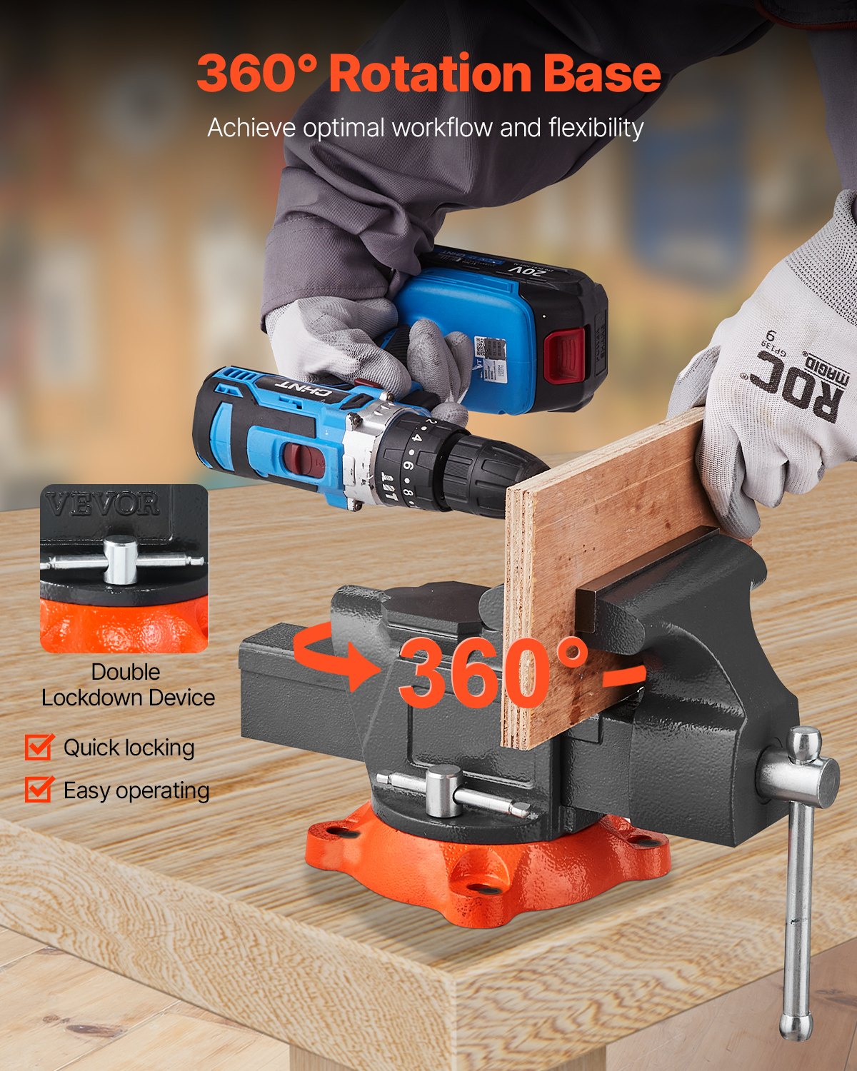 127 mm Bench Vise Multipurpose Heavy Duty Ductile Iron Swivel Locking Base