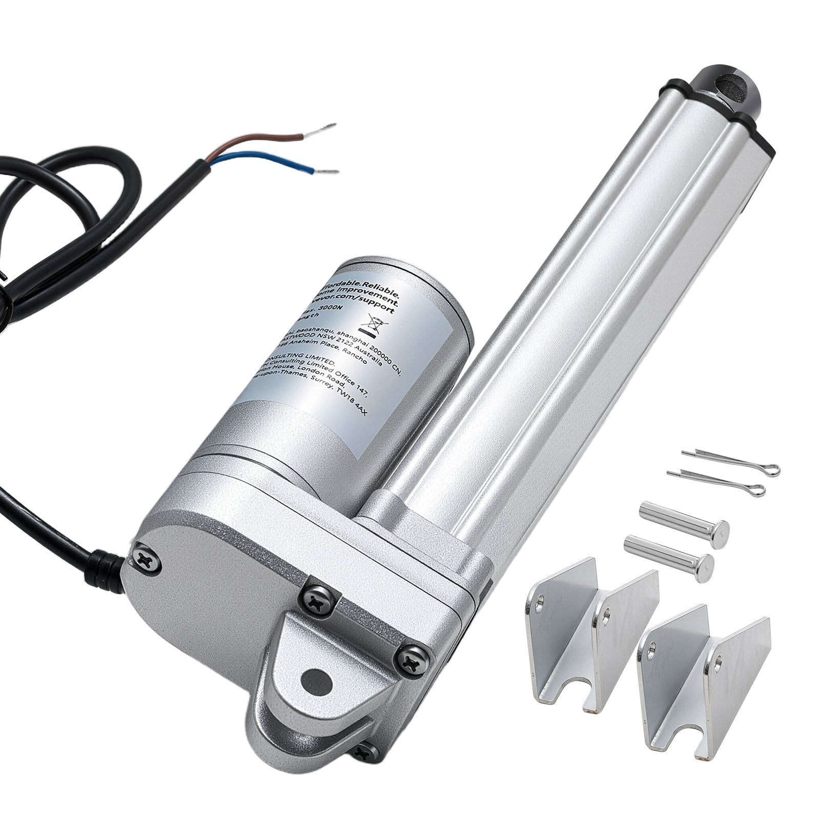 12V Linear Actuator, 152.4mm Stroke IP65 Waterproof Linear Actuator, 3000N 5mm/s Motion Actuators with Mounting Brackets for Solar Trackers, Industrial Machinery, Door Opener