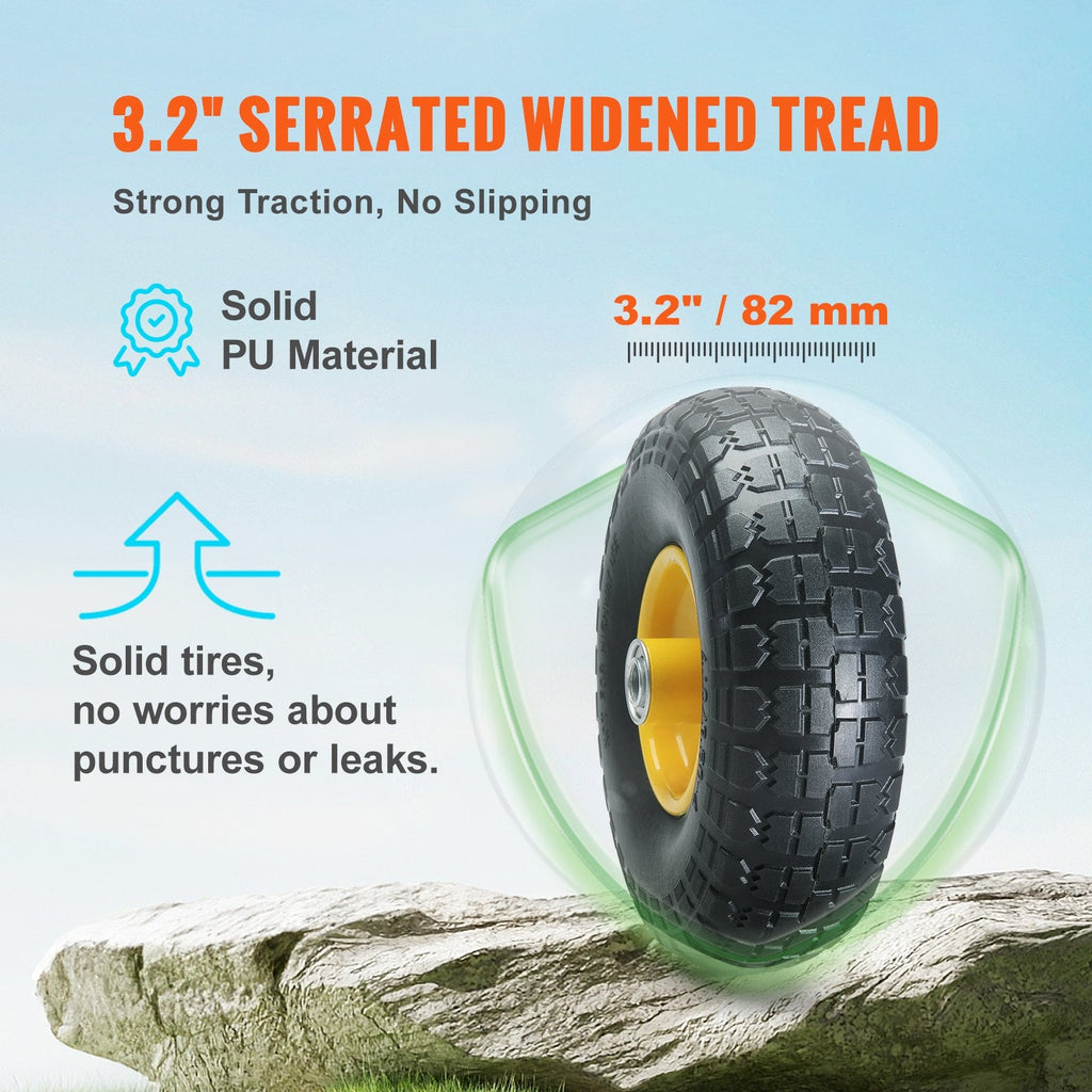 Solid PU Run-Flat Tire Wheel, 254 mm, 2-Pack, 181.4 kg Dynamic Load, 204.1