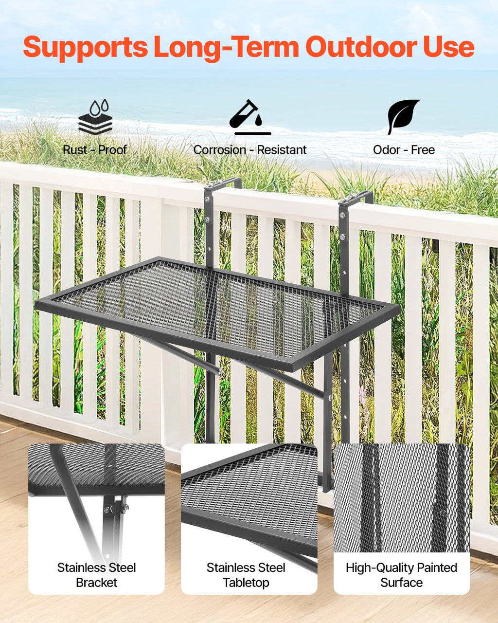 Balcony Hanging Table 19 x 24 in Metal Patio Railing Table Adjustable