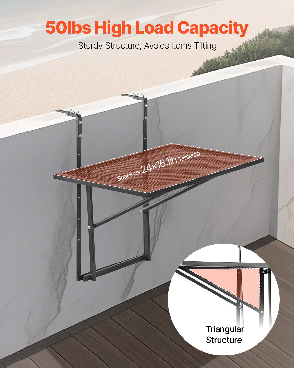 Balcony Hanging Table 19 x 24 in Metal Patio Railing Table Adjustable