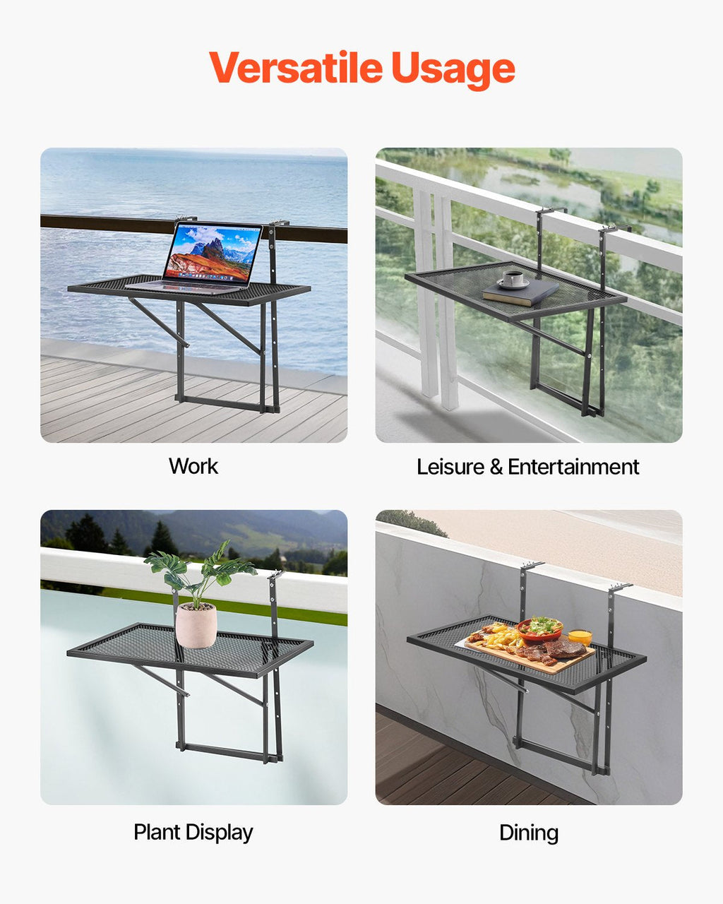 Balcony Hanging Table 19 x 24 in Metal Patio Railing Table Adjustable