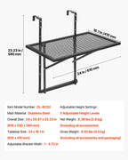 Balcony Hanging Table 19 x 24 in Metal Patio Railing Table Adjustable