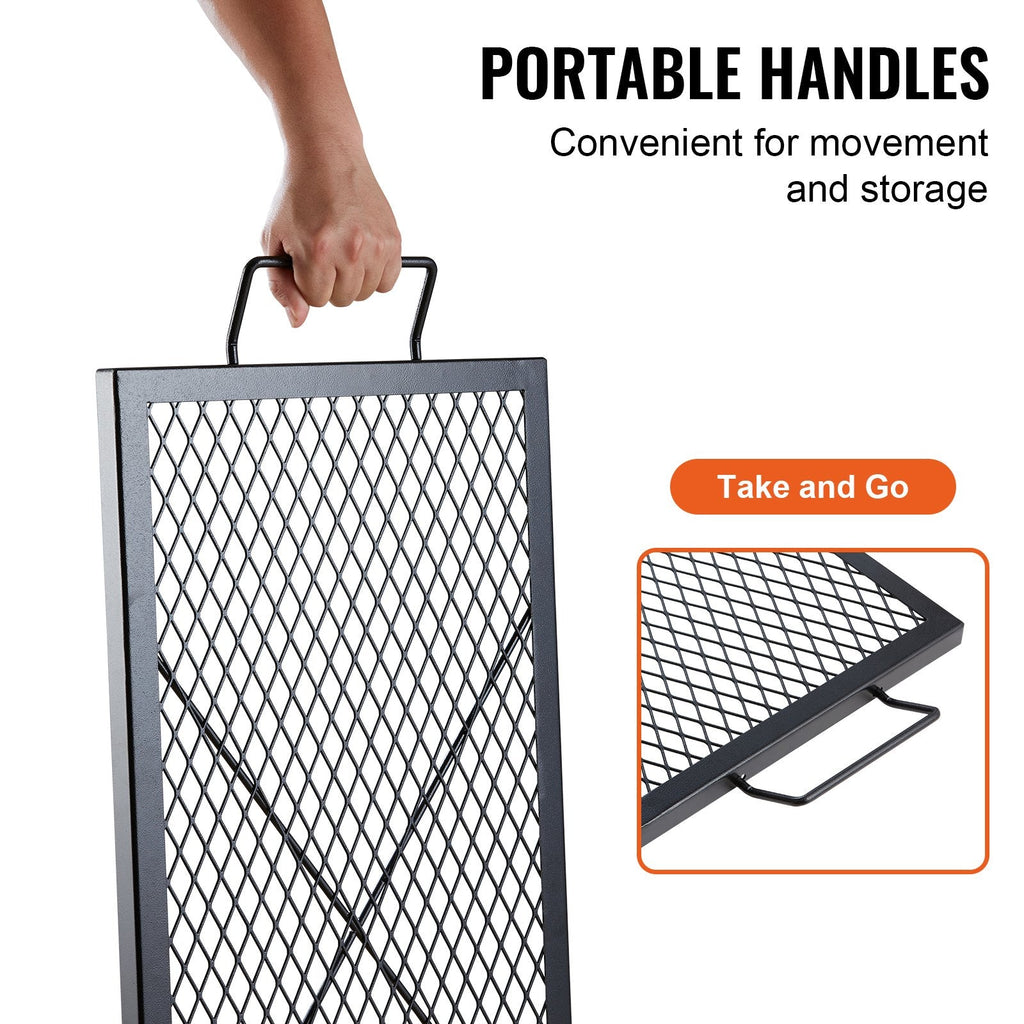 X-Marks Fire Pit Grill Grate, Rectangle Cooking Grate, Heavy Duty Steel Campfire
