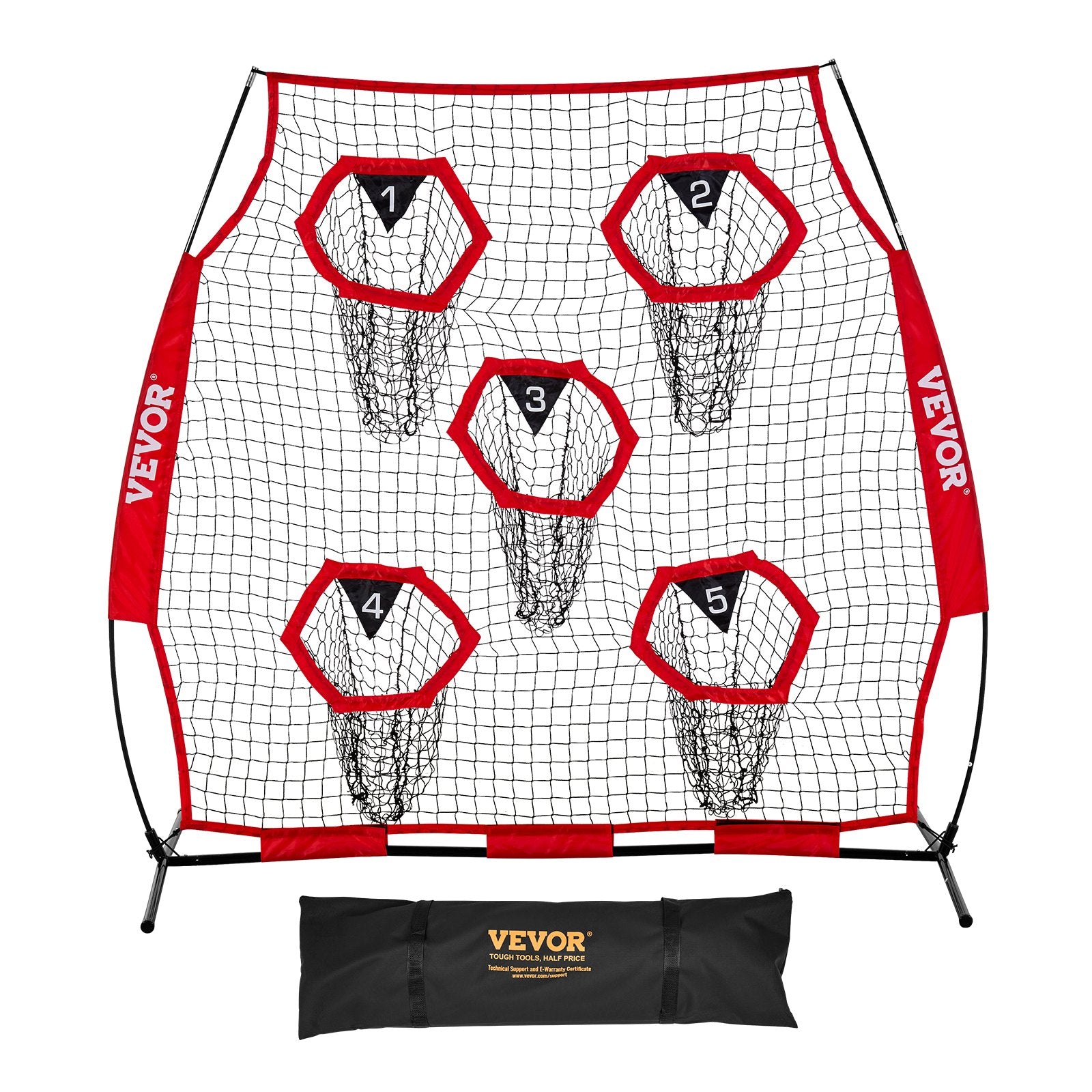 1828.8x1828.8mm Football Trainer Throwing Net, Training Throwing Target Practice Net with 5 Target Pockets, Knotless Net Includes Straps and Portable Carry Case, Improve QB Throwing Accuracy,Red