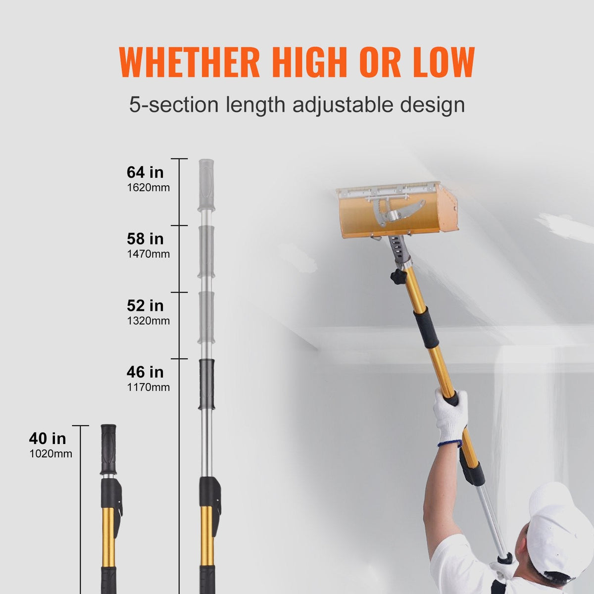 Drywall Flat Box Handle, 40''-64'', Anodized Aluminum Flat Finishing Extension
