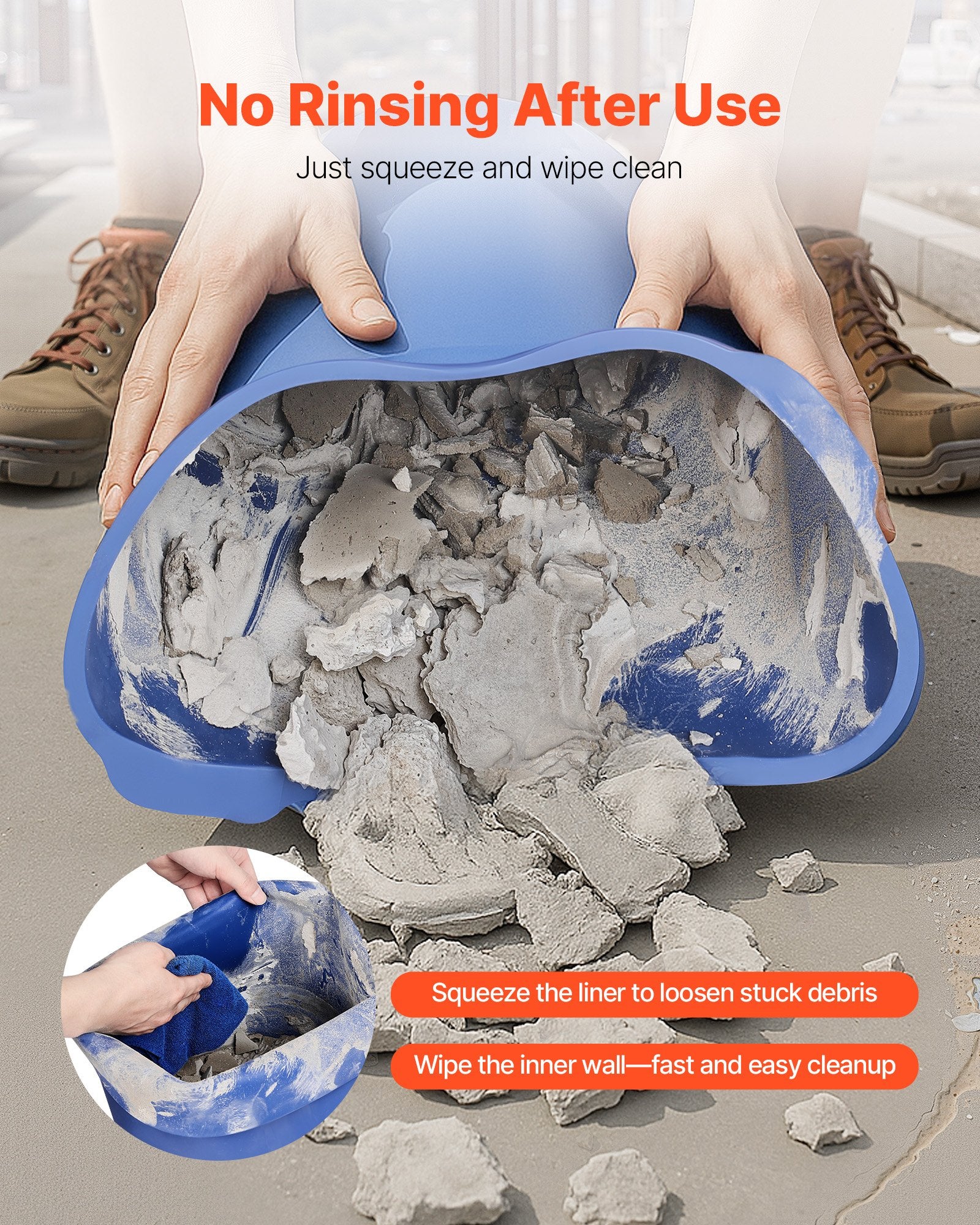 18.9L Bucket Liner for Concrete Mix, Reusable Silicone Mortar Bucket Liner for Thinset Paint Concrete Epoxy Mixing, Heavy-duty Grout Mixer Insert Tool with Graduated Measurements, Blue