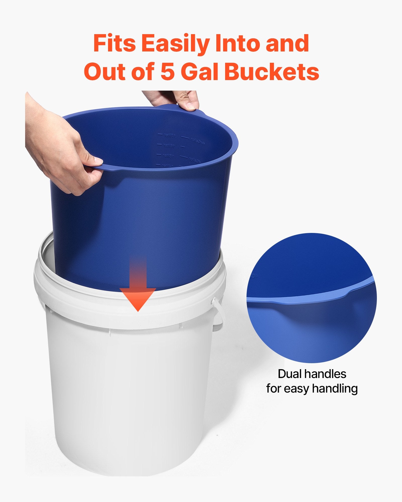 18.9L Bucket Liner for Concrete Mix, Reusable Silicone Mortar Bucket Liner for Thinset Paint Concrete Epoxy Mixing, Heavy-duty Grout Mixer Insert Tool with Graduated Measurements, Blue