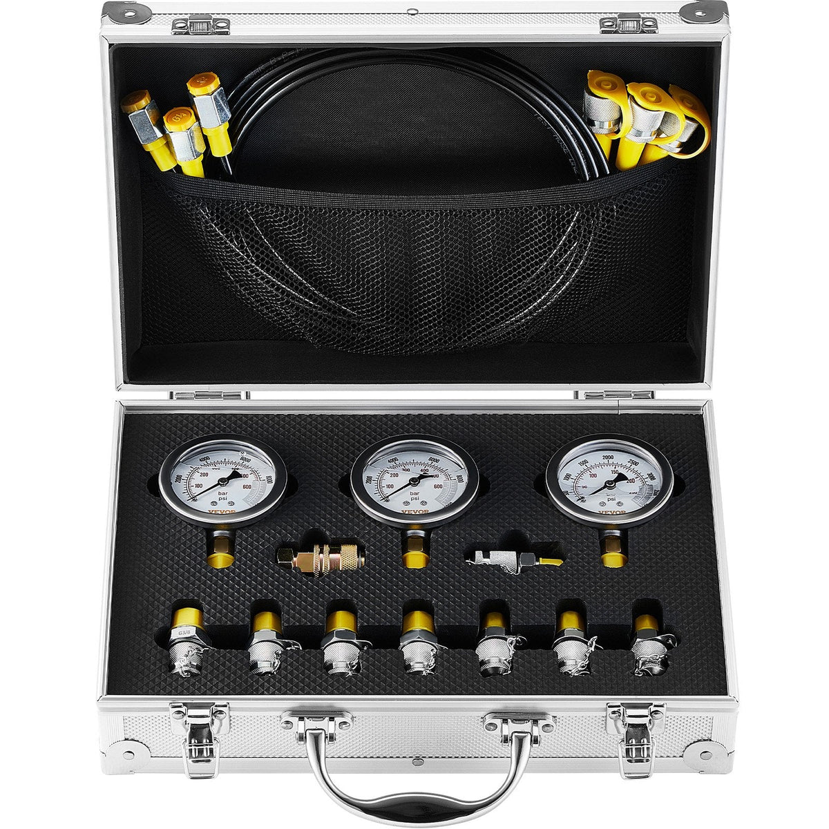 Hydraulic Pressure Test Kit, 250/400/600bar, 3 Gauges 9 Test Couplings 3 Test