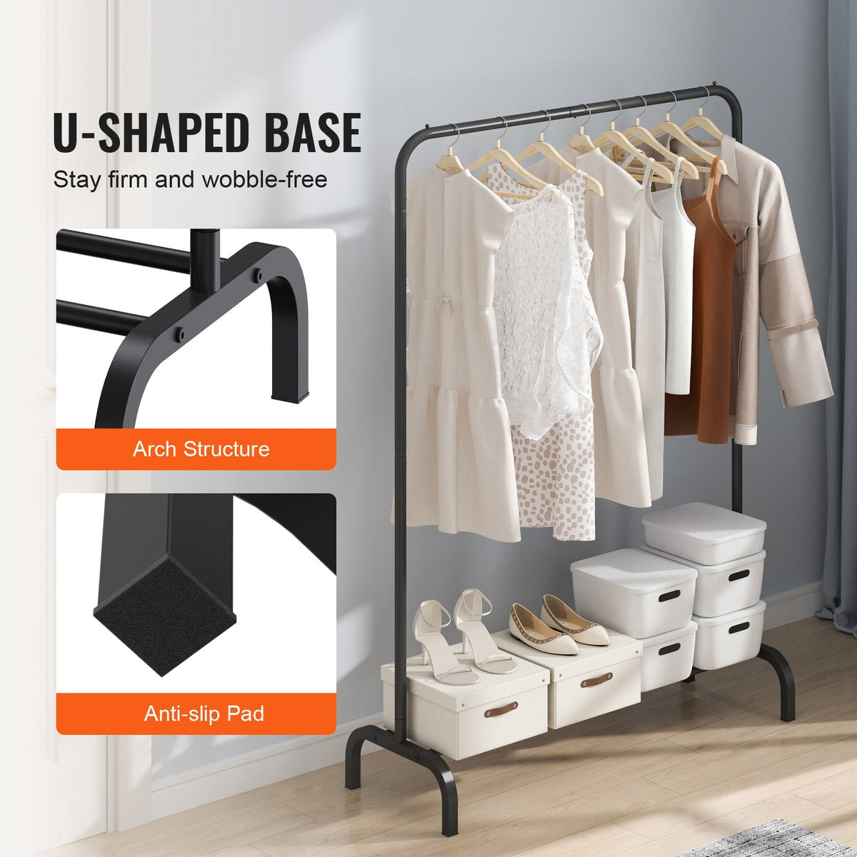 Clothes Rack, Heavy Duty Clothing Garment Rack with Hanging Rod and Bottom