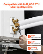 15.2m Mini Split Line Set, 6.4 & 9.5mm OD AC Copper Tubing Pipe, 3/8 White PE Thickened Insulated Coil with Flared Nuts, Rich Fittings, for Mini Split Air Conditioner HVAC or Heat Pump System