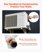 15.2m Mini Split Line Set, 6.4 & 9.5mm OD AC Copper Tubing Pipe, 3/8 White PE Thickened Insulated Coil with Flared Nuts, Rich Fittings, for Mini Split Air Conditioner HVAC or Heat Pump System