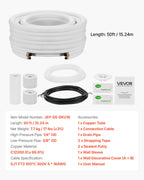 15.2m Mini Split Line Set, 6.4 & 9.5mm OD AC Copper Tubing Pipe, 3/8 White PE Thickened Insulated Coil with Flared Nuts, Rich Fittings, for Mini Split Air Conditioner HVAC or Heat Pump System