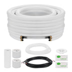 15.2m Mini Split Line Set, 6.4 & 9.5mm OD AC Copper Tubing Pipe, 3/8 White PE Thickened Insulated Coil with Flared Nuts, Rich Fittings, for Mini Split Air Conditioner HVAC or Heat Pump System