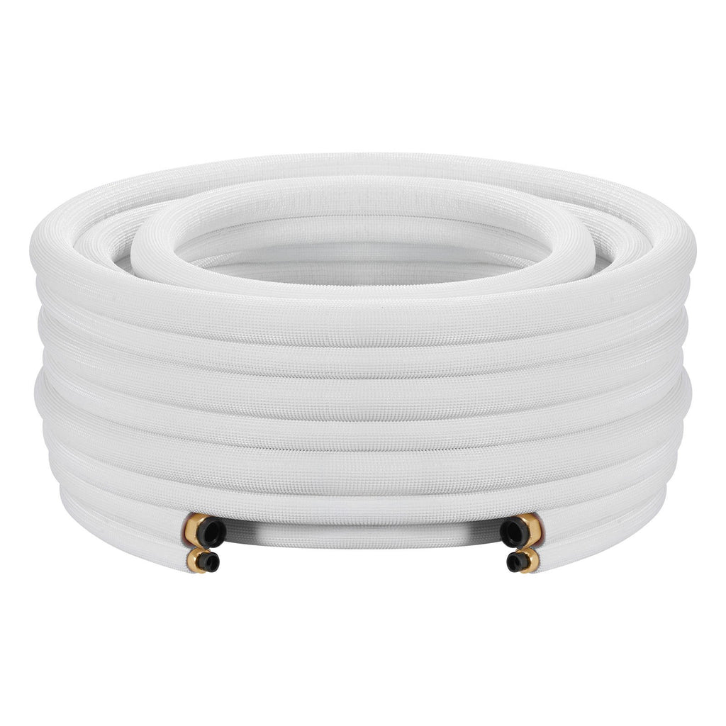 15.2m Mini Split Line Set, 6.4 & 9.5mm OD AC Copper Tubing Pipe, 3/8 White PE Thickened Insulated Coil with Flared Nuts, Rich Fittings, for Mini Split Air Conditioner HVAC or Heat Pump System