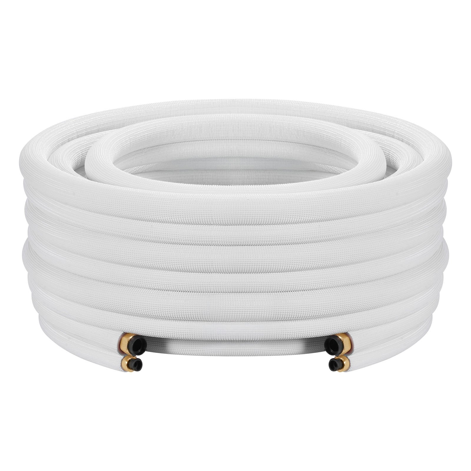 15.2m Mini Split Line Set, 6.4 & 9.5mm OD AC Copper Tubing Pipe, 3/8 White PE Thickened Insulated Coil with Flared Nuts, Rich Fittings, for Mini Split Air Conditioner HVAC or Heat Pump System