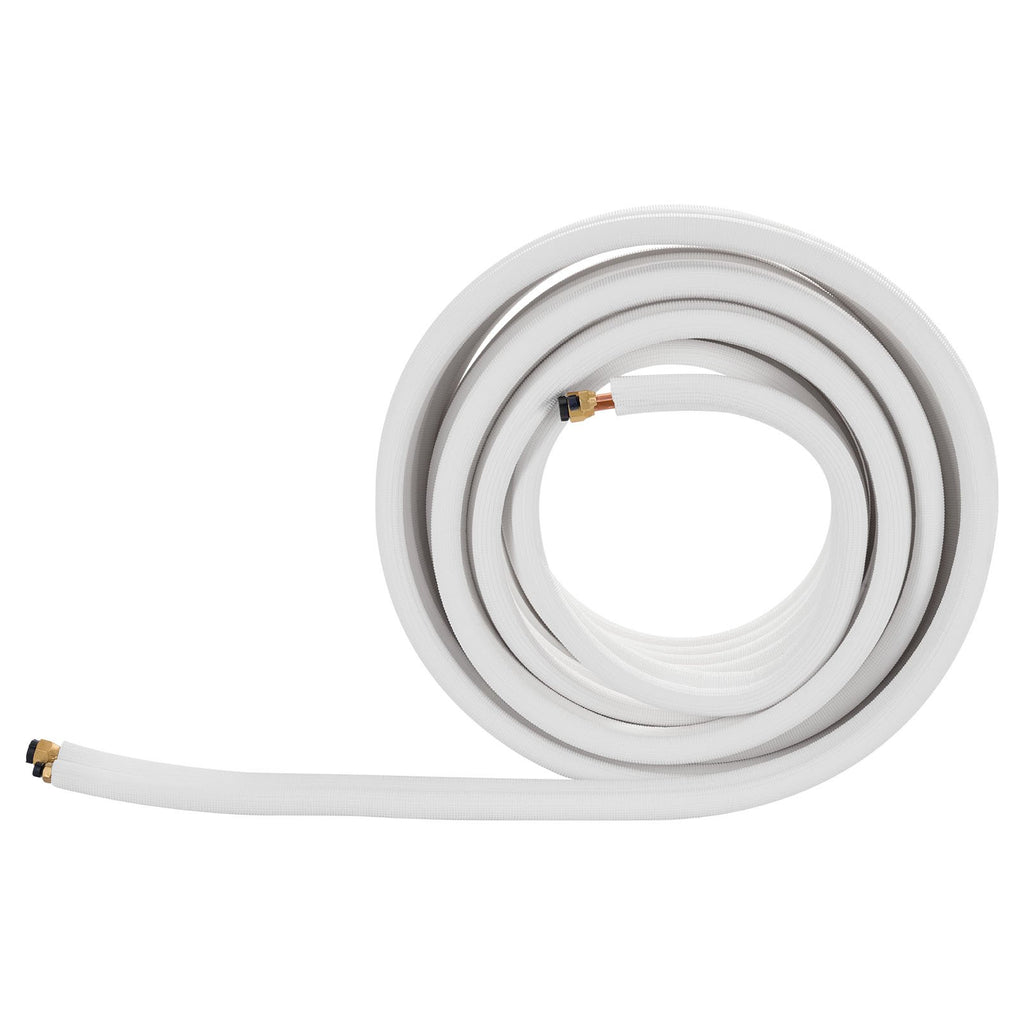 15.2m Mini Split Line Set, 6.4 & 9.5mm OD AC Copper Tubing Pipe, 3/8 White PE Thickened Insulated Coil with Flared Nuts, Rich Fittings, for Mini Split Air Conditioner HVAC or Heat Pump System