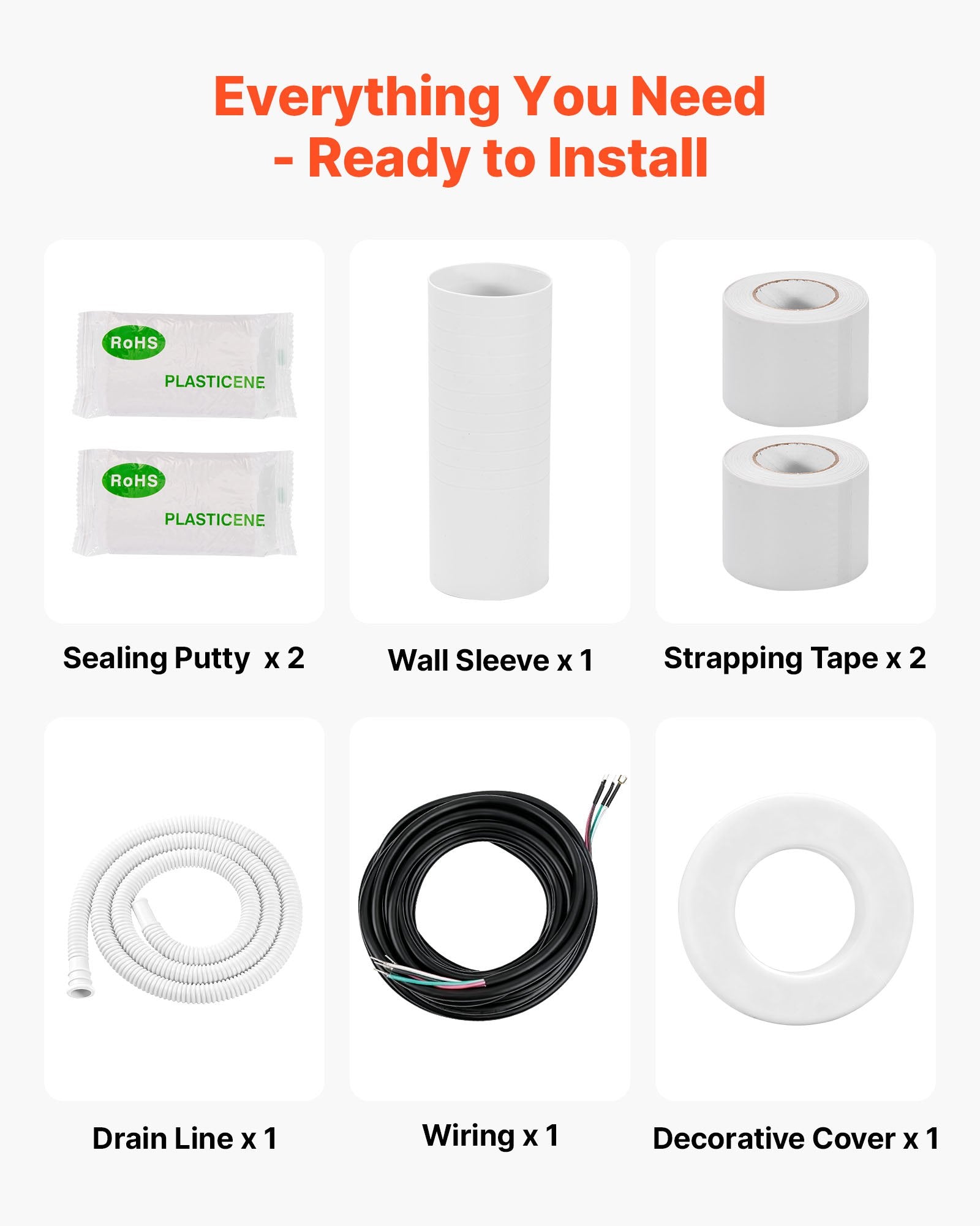15.2m Mini Split Line Set, 6.4 & 12.7mm OD AC Copper Tubing Pipe, 3/8 White PE Thickened Insulated Coil with Flared Nuts, Rich Fittings, for Mini Split Air Conditioner HVAC or Heat Pump System