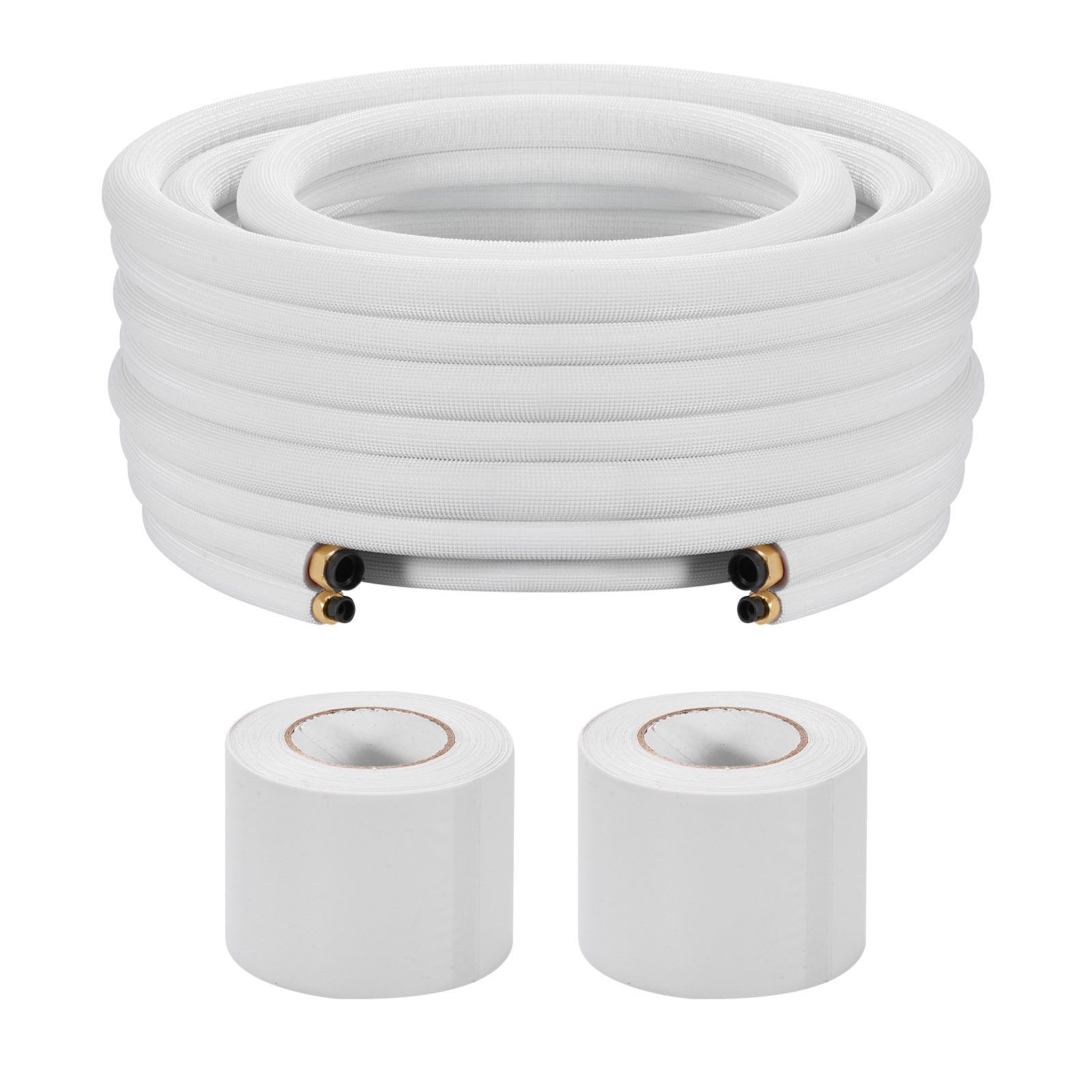 15.2m Mini Split Line Set, 6.4 & 12.7mm OD AC Copper Tubing Pipe, 3/8 White PE Thickened Insulated Coil with Flared Nuts, Strapping Tapes, for Mini Split Air Conditioner HVAC or Heat Pump System