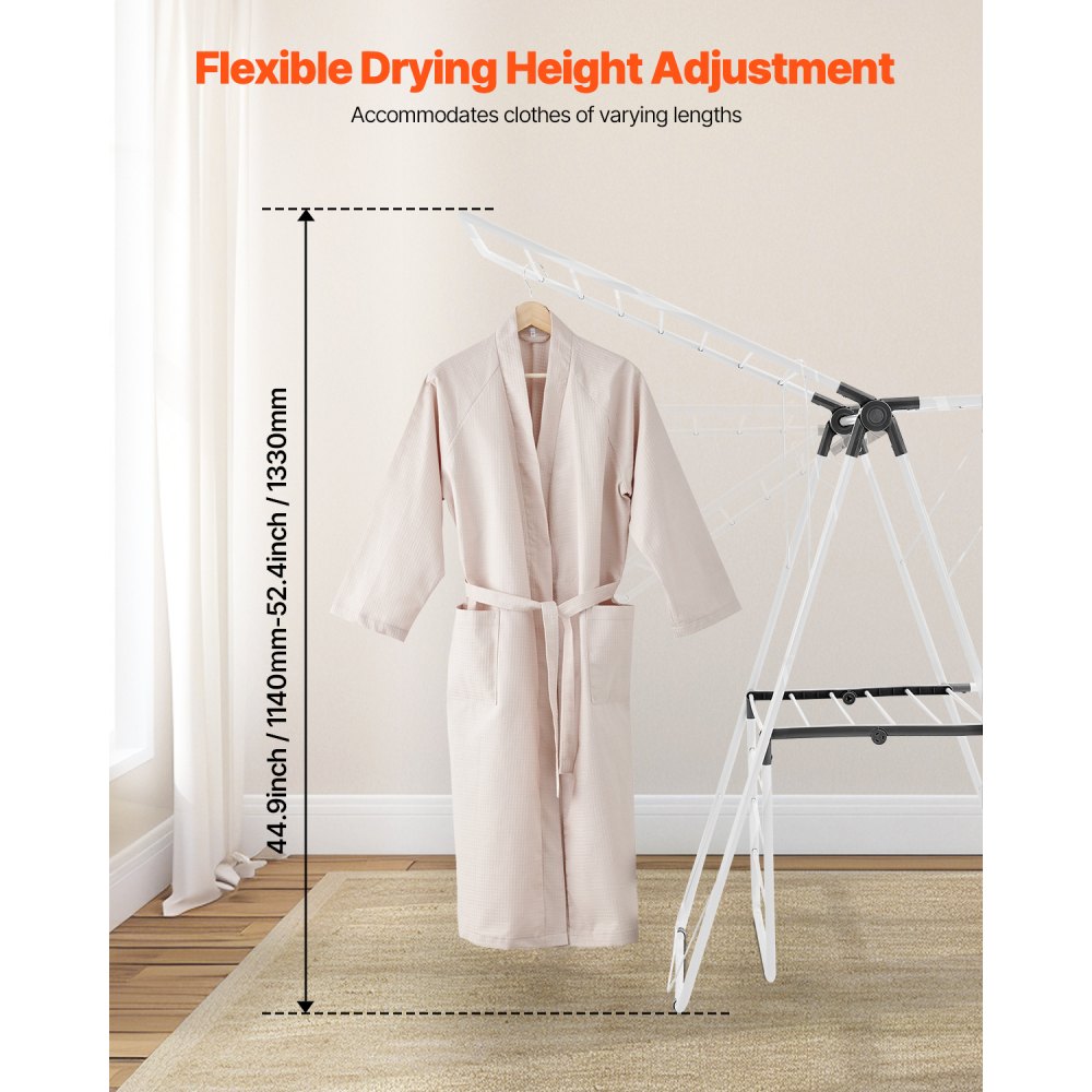 2-Tier Foldable Clothes Drying Rack with Sock Clips & 31 Drying Rods White
