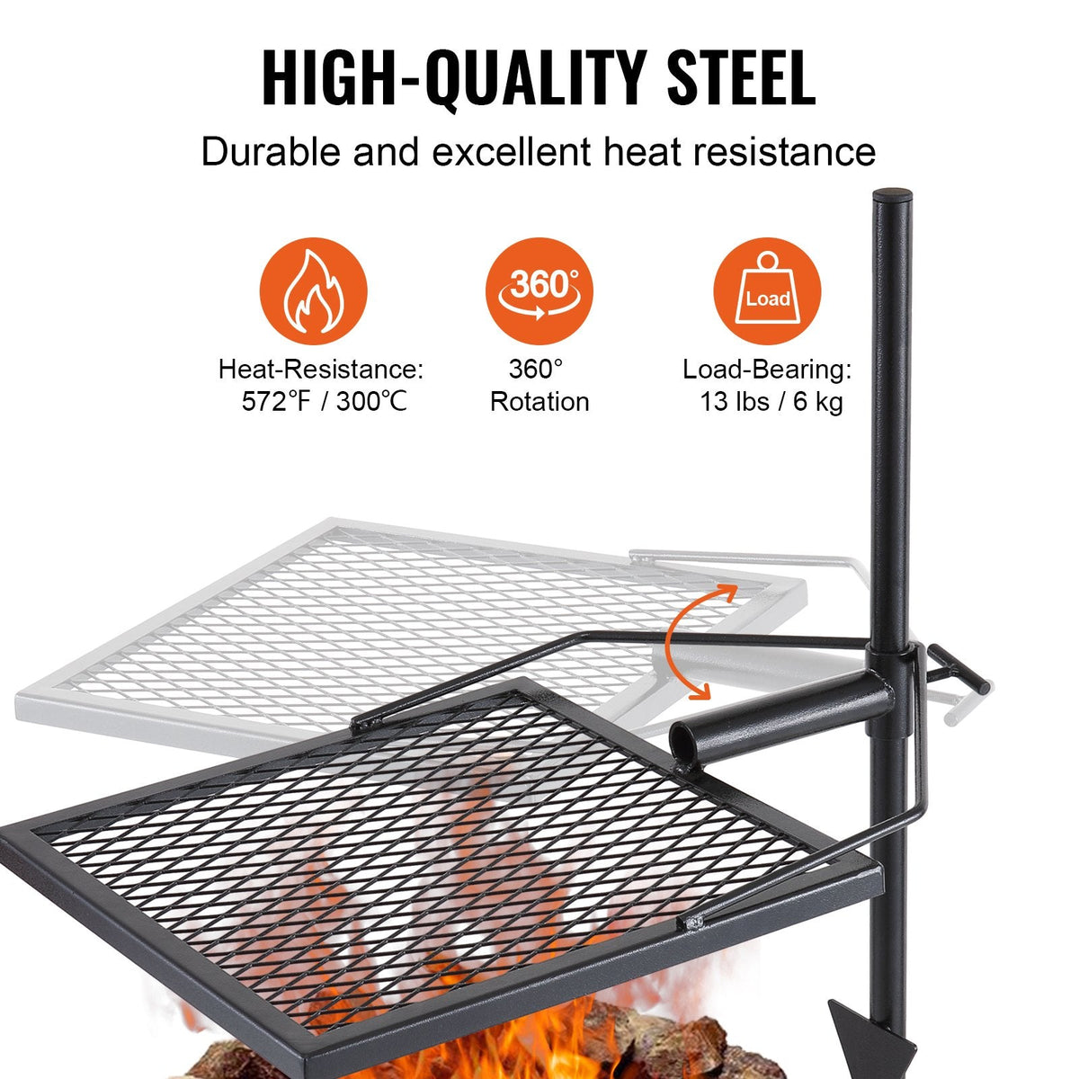 Swivel Campfire Grill, Fire Pit Grill Grate over Fire Pits, Heavy Duty Steel