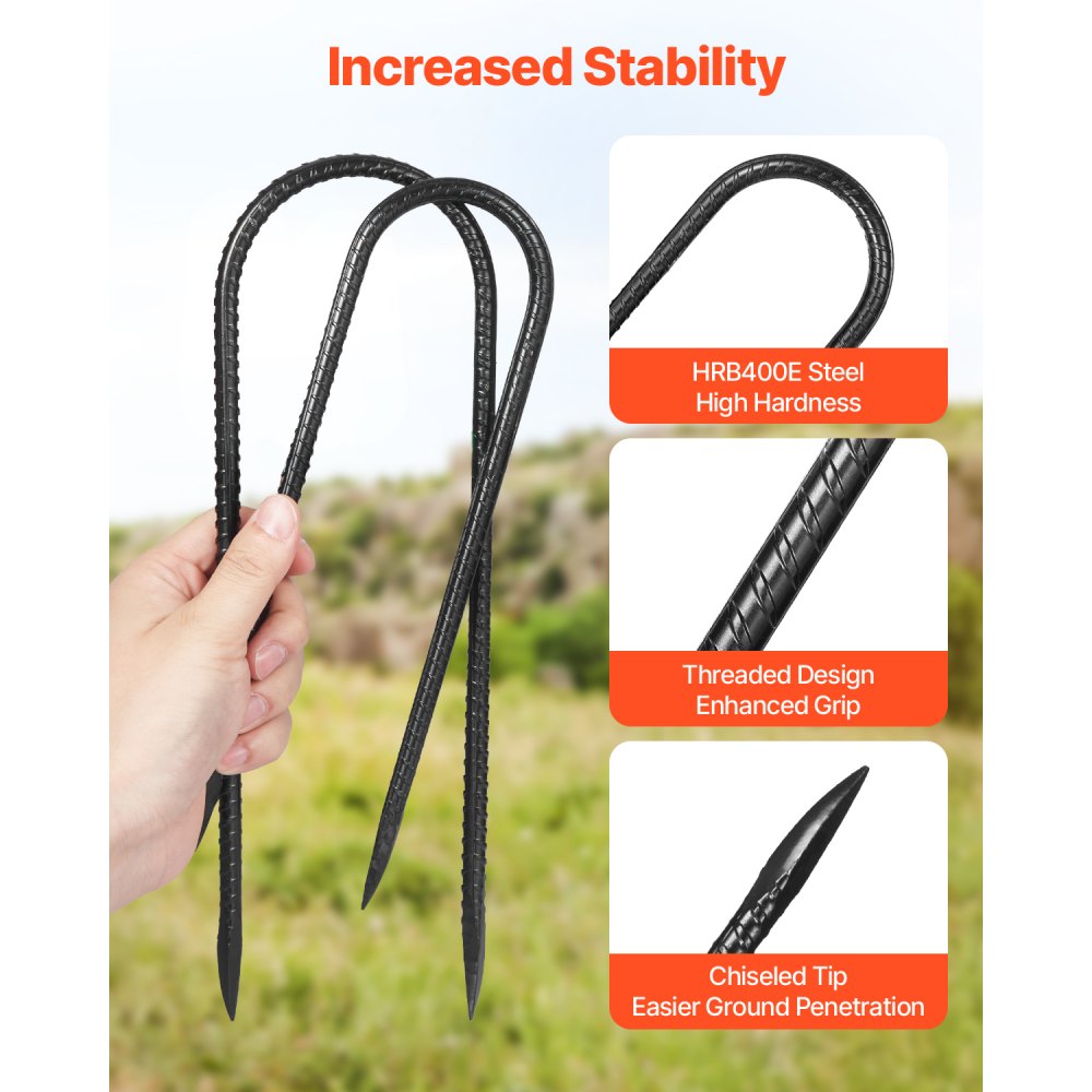 254 mm 12 Pack Rebar Stakes Heavy Duty U Shape Galvanized Ground Anchors