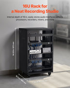 16U AV Rack, 90.7 kg Max Load Capacity, Home Recording Studio Rack with Lockable Caster Wheels, Open Frame Server Cabinet, Special Vent Design, for Audio Video Musical & IT Equipment Mounting