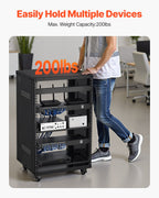 16U AV Rack, 90.7 kg Max Load Capacity, Home Recording Studio Rack with Lockable Caster Wheels, Open Frame Server Cabinet, Special Vent Design, for Audio Video Musical & IT Equipment Mounting