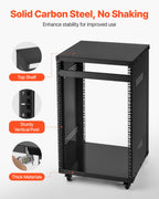 16U AV Rack, 90.7 kg Max Load Capacity, Home Recording Studio Rack with Lockable Caster Wheels, Open Frame Server Cabinet, Special Vent Design, for Audio Video Musical & IT Equipment Mounting