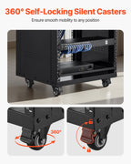 16U AV Rack, 90.7 kg Max Load Capacity, Home Recording Studio Rack with Lockable Caster Wheels, Open Frame Server Cabinet, Special Vent Design, for Audio Video Musical & IT Equipment Mounting