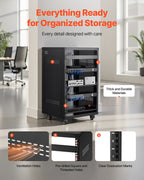 16U AV Rack, 90.7 kg Max Load Capacity, Home Recording Studio Rack with Lockable Caster Wheels, Open Frame Server Cabinet, Special Vent Design, for Audio Video Musical & IT Equipment Mounting