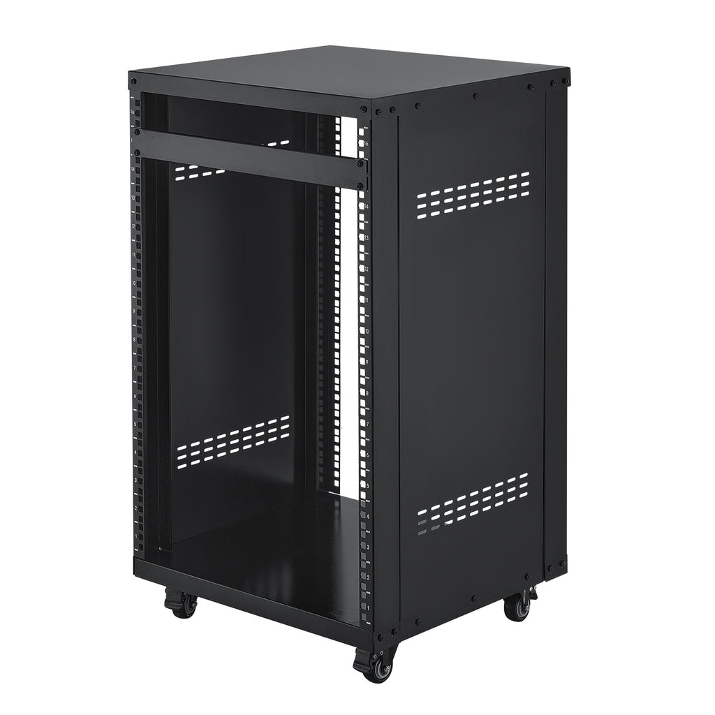 16U AV Rack, 90.7 kg Max Load Capacity, Home Recording Studio Rack with Lockable Caster Wheels, Open Frame Server Cabinet, Special Vent Design, for Audio Video Musical & IT Equipment Mounting