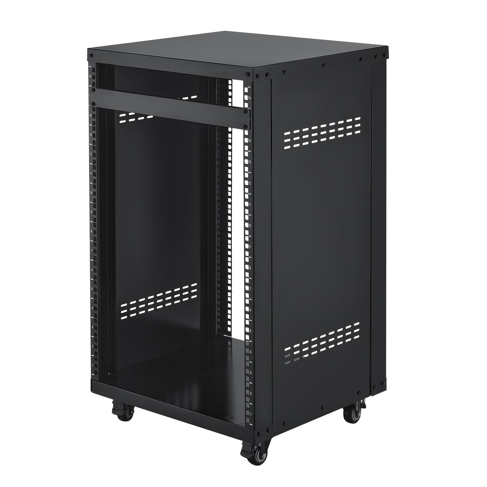 16U AV Rack, 90.7 kg Max Load Capacity, Home Recording Studio Rack with Lockable Caster Wheels, Open Frame Server Cabinet, Special Vent Design, for Audio Video Musical & IT Equipment Mounting