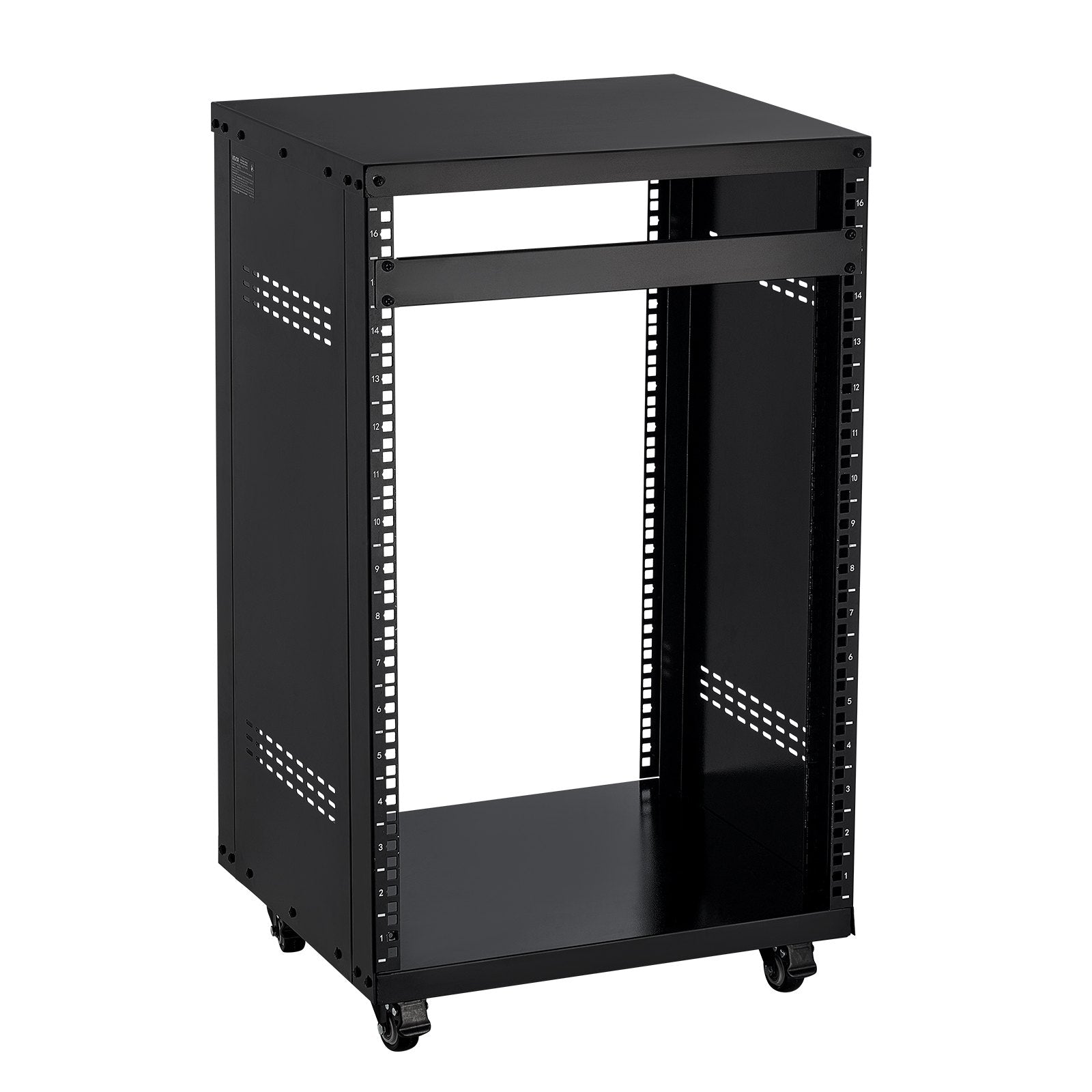 16U AV Rack, 90.7 kg Max Load Capacity, Home Recording Studio Rack with Lockable Caster Wheels, Open Frame Server Cabinet, Special Vent Design, for Audio Video Musical & IT Equipment Mounting