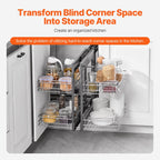 2 Tier Blind Corner Pull Out Organizer Chrome Kitchen Cabinet Basket