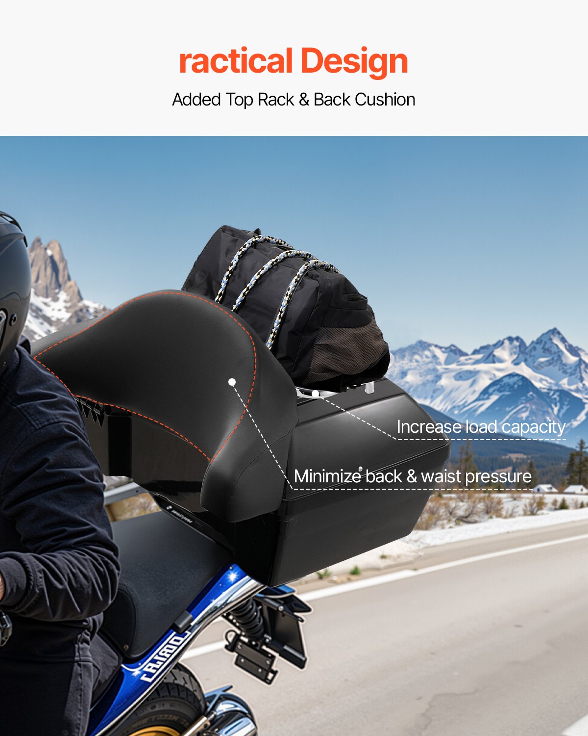 48L Motorcycle Top Case Universal Motorbike Tail with Reflective Panel
