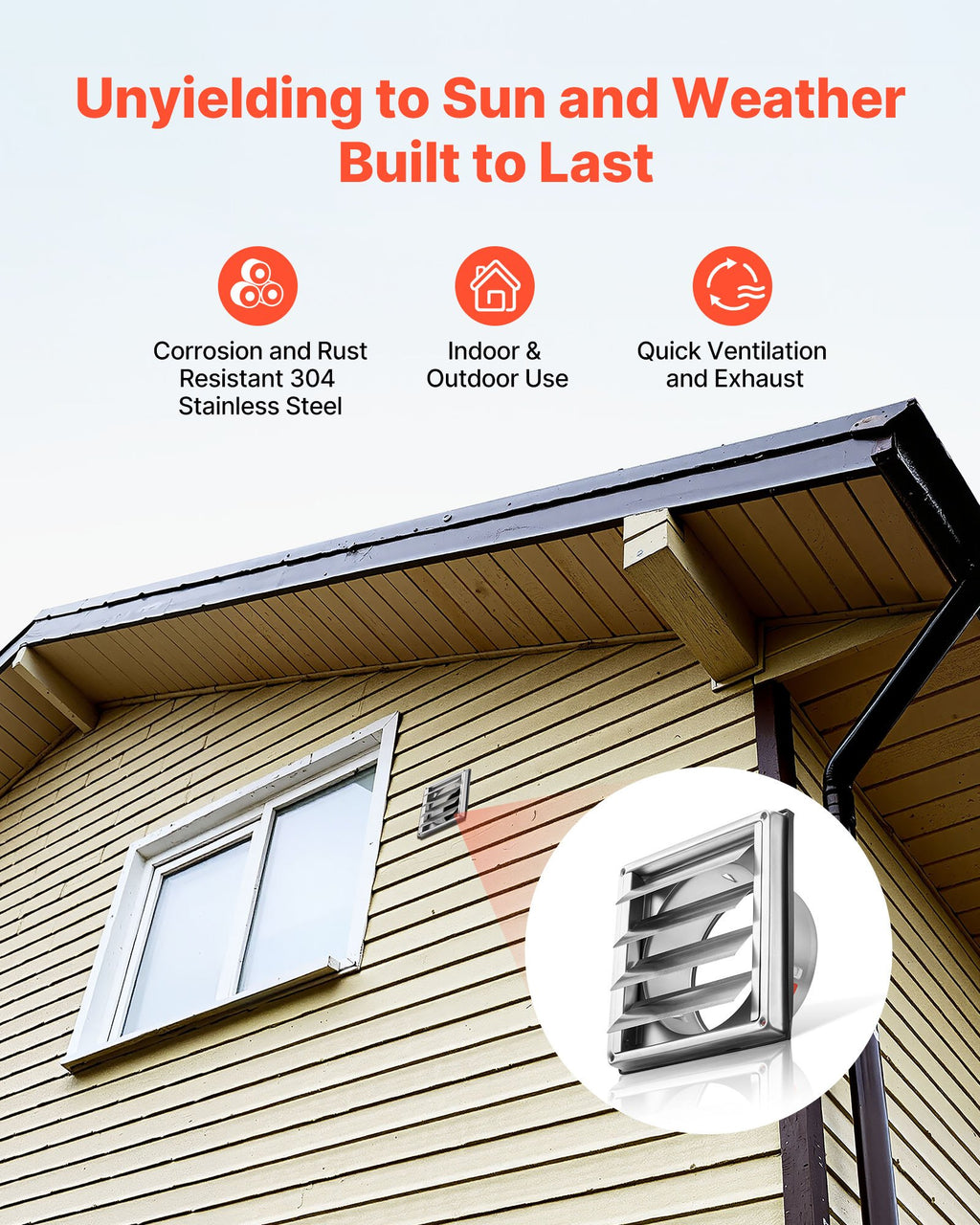 145mm Wall Vent Cover, Louvered Square AC Vent Gable Cover, Premium Stainless Steel & with Noise Reducing Rubber Gasket, for House,Bathroom,Garage,Kitchen,Basement (1 Pack, Silver)