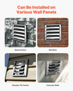 145mm Wall Vent Cover, Louvered Square AC Vent Gable Cover, Premium Stainless Steel & with Noise Reducing Rubber Gasket, for House,Bathroom,Garage,Kitchen,Basement (1 Pack, Silver)