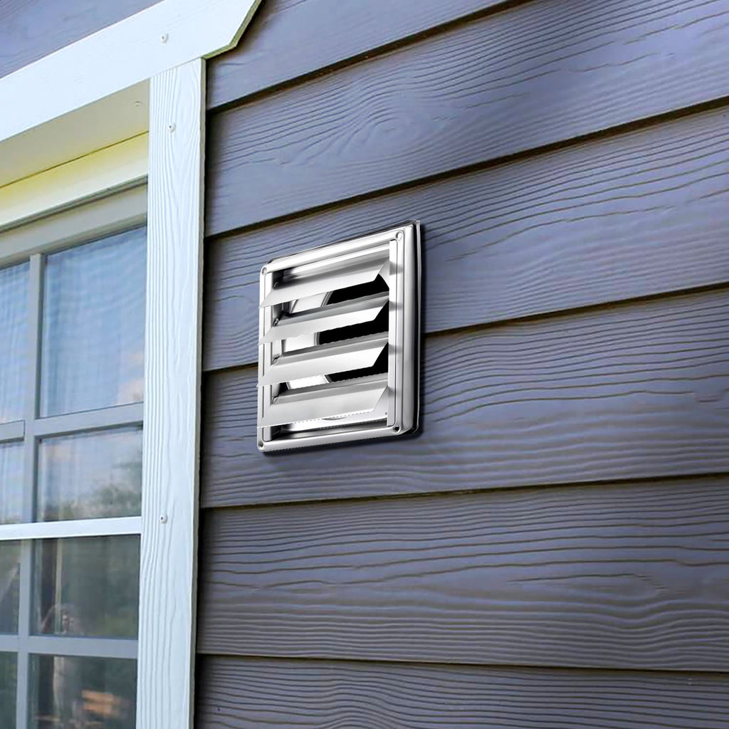 145mm Wall Vent Cover, Louvered Square AC Vent Gable Cover, Premium Stainless Steel & with Noise Reducing Rubber Gasket, for House,Bathroom,Garage,Kitchen,Basement (1 Pack, Silver)