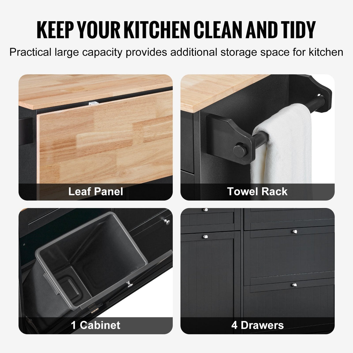 Kitchen Island Cart Storage Cabinet Serving with Drawer & Trash Cabinet