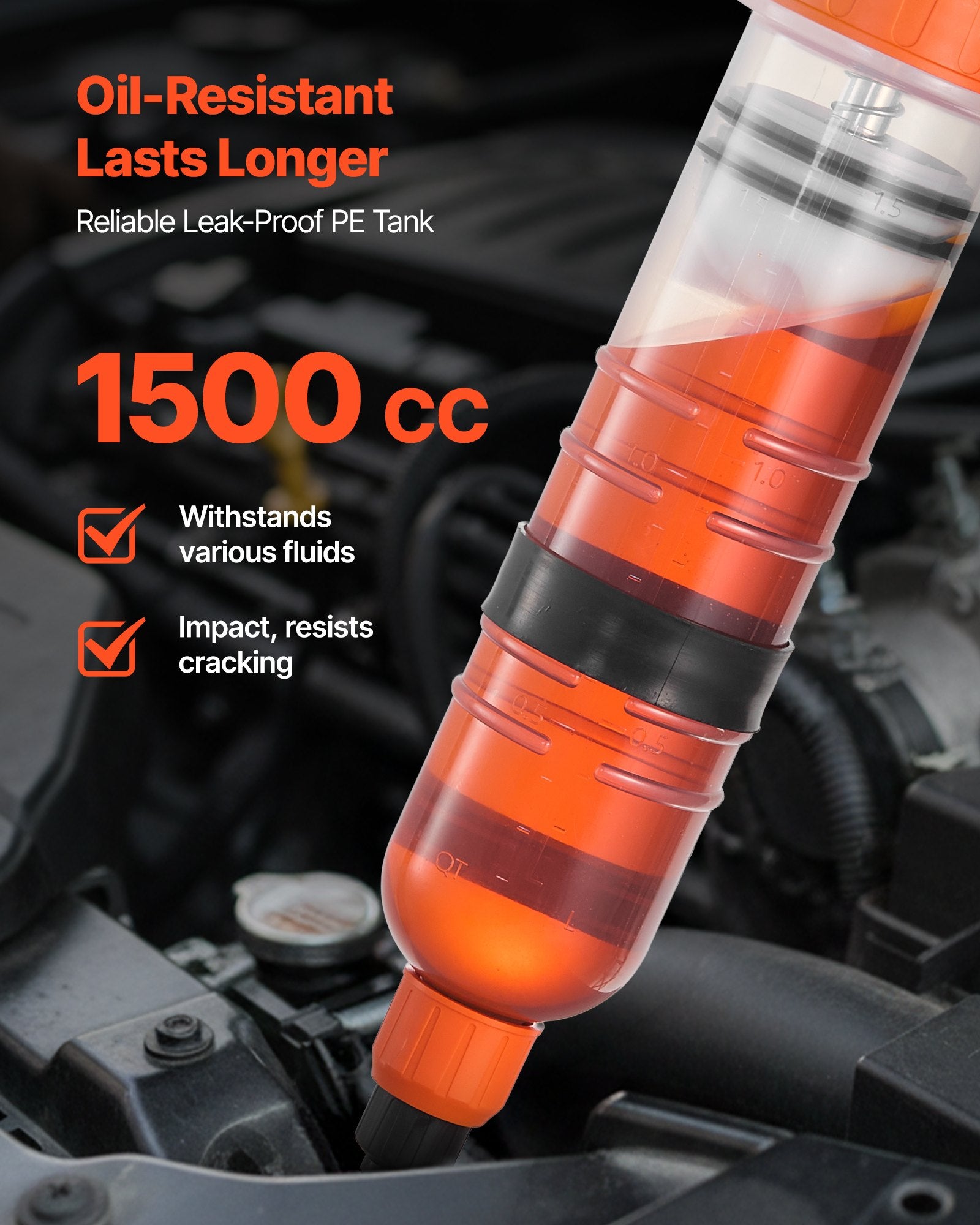 1.5 L Fluid Extractor, Manual Automotive Fluid Pump Extractor, Oil Syringe with Long Hose and Extension Tubes Easy Oil Change, Suction Pump for Lawn Mowers Cars Ships Golf Carts Motorcycles