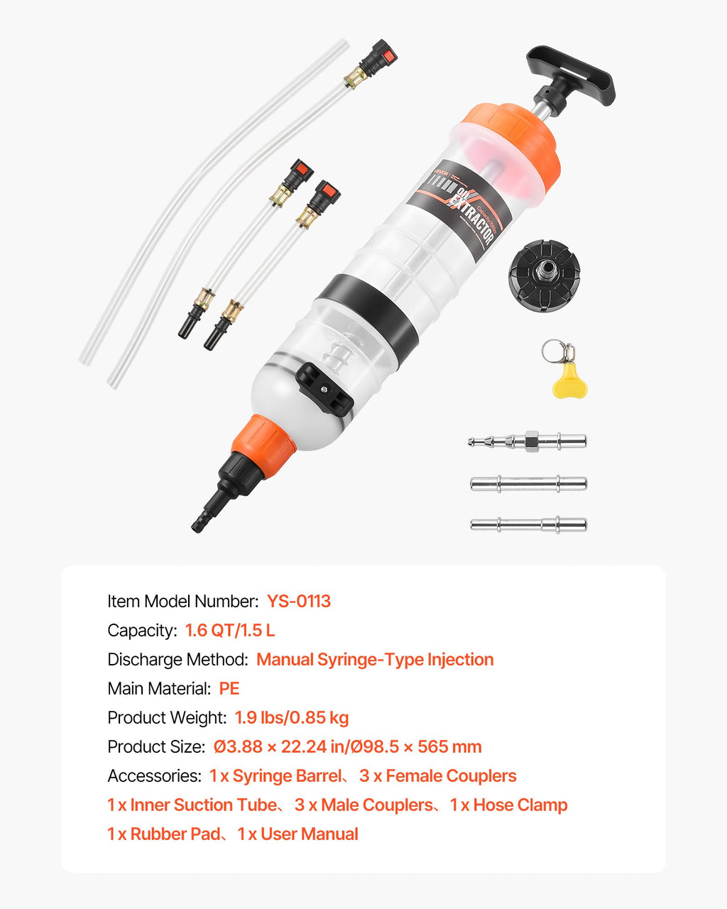 1.5 L Fluid Extractor, Manual Automotive Fluid Pump Extractor, Oil Syringe with Long Hose and Extension Tubes Easy Oil Change, Suction Pump for Lawn Mowers Cars Ships Golf Carts Motorcycles