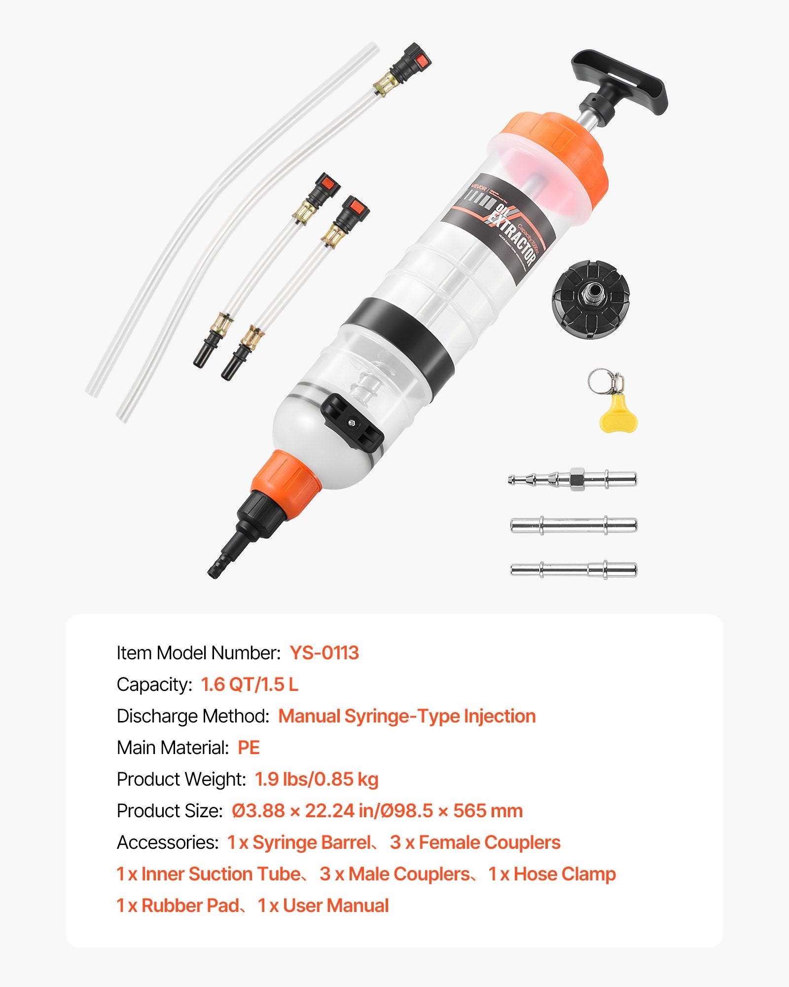 1.5 L Fluid Extractor, Manual Automotive Fluid Pump Extractor, Oil Syringe with Long Hose and Extension Tubes Easy Oil Change, Suction Pump for Lawn Mowers Cars Ships Golf Carts Motorcycles