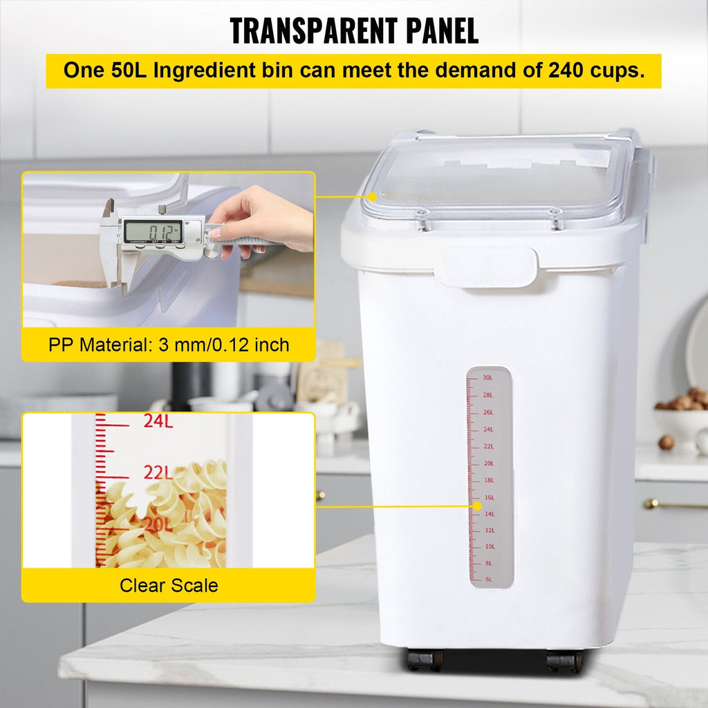 Ingredient Storage Bin, 11.4 Gallon Capacity Shelf Ingredient Bin, 280 Cup