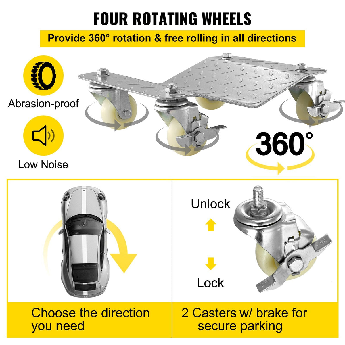 2 Pcs Tire Wheel Dollies 12"X16" Platform Size Wheel Car Dolly 3" Caster Wheel