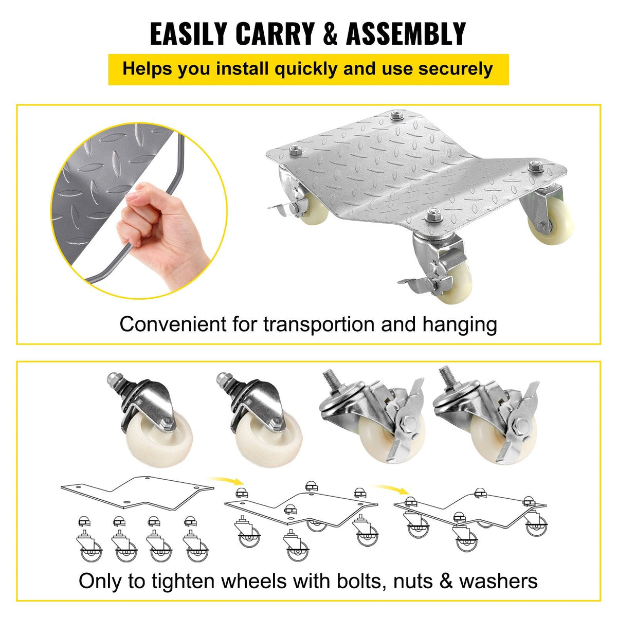 2 Pcs Tire Wheel Dollies 12"X16" Platform Size Wheel Car Dolly 3" Caster Wheel