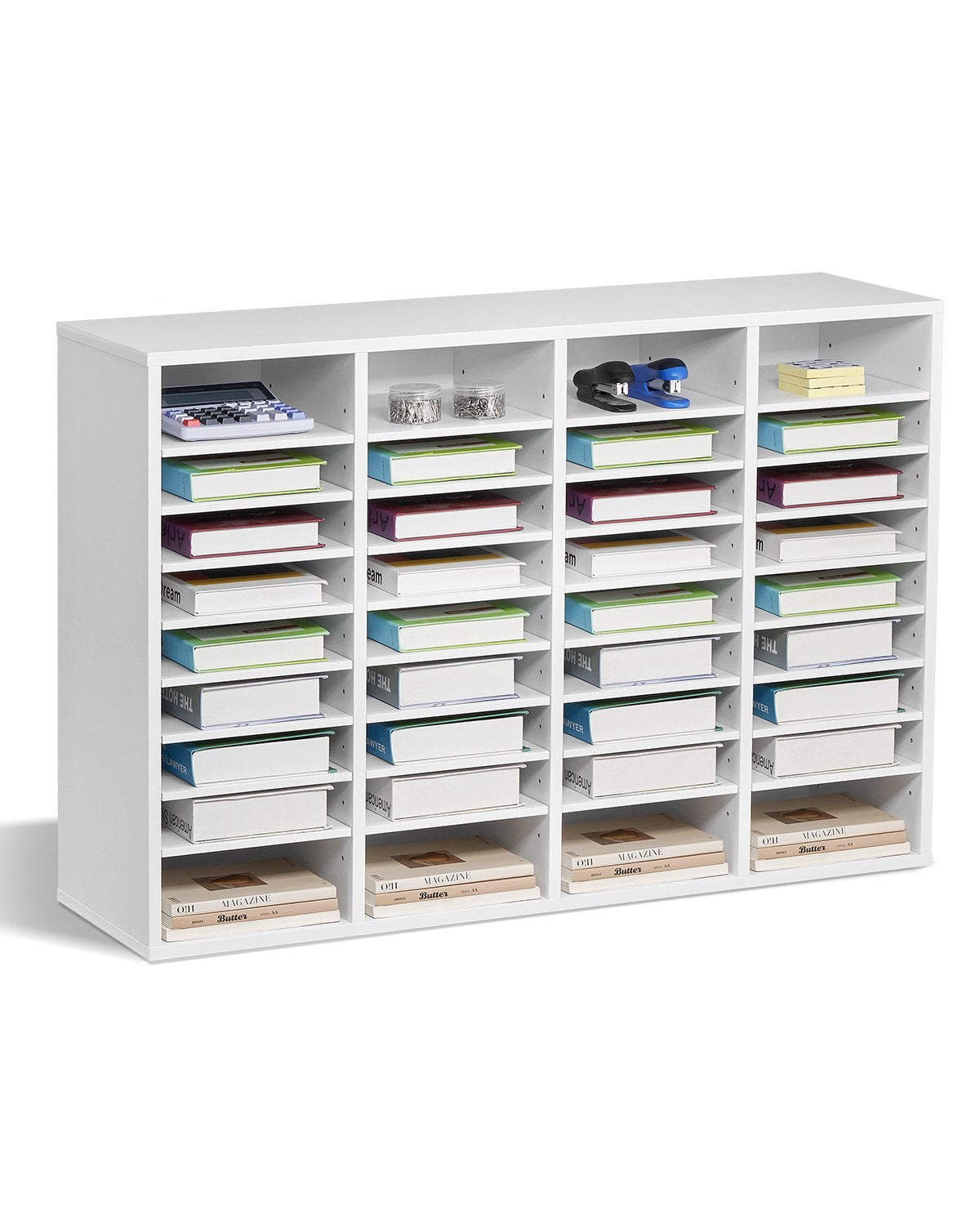 Wooden Literature Organizer 36 Compartments with Adjustable Shelves White