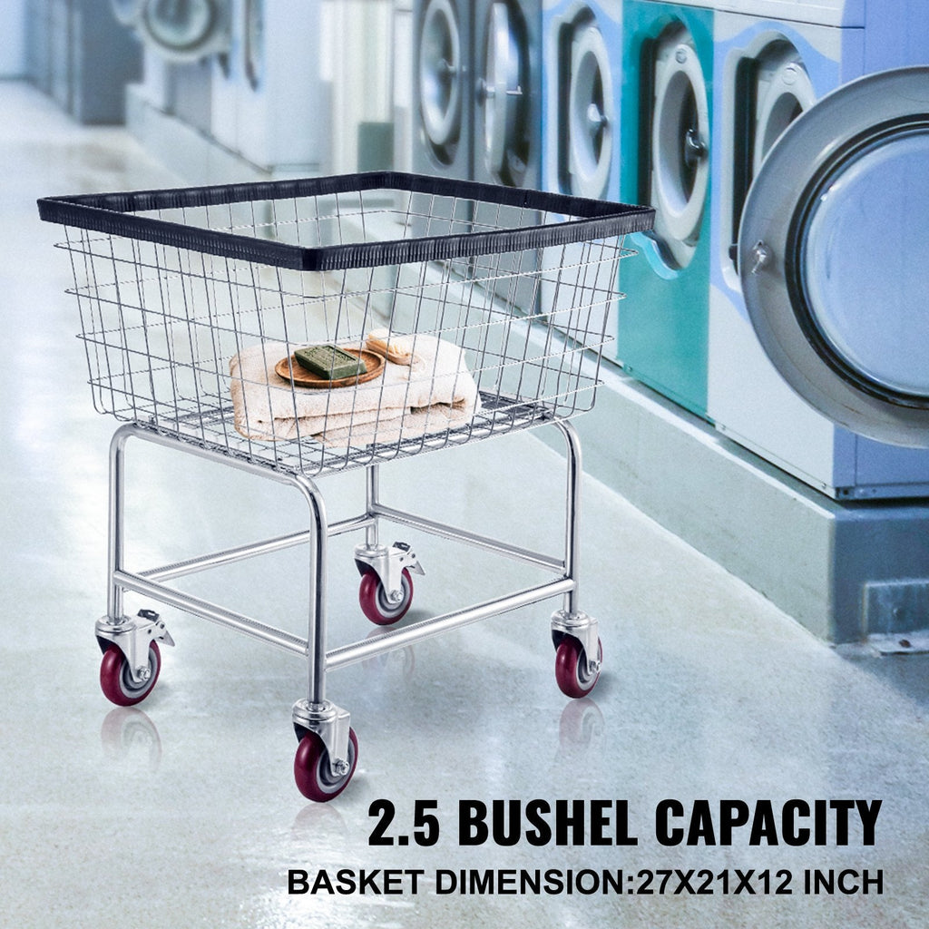 Wire Laundry Cart, 2.5 Bushel Wire Laundry Basket with Wheels, 21''x27''x27.5''